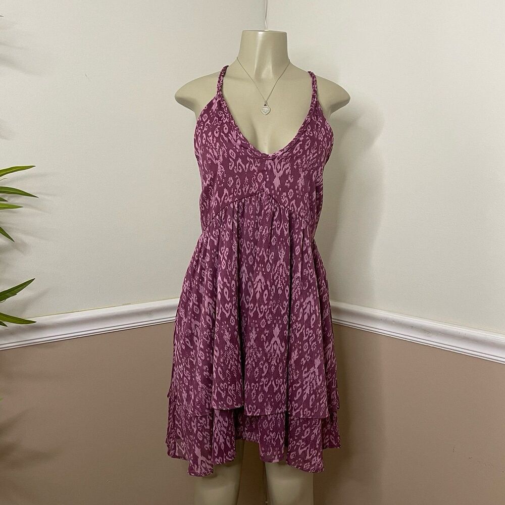 H&M Divided Women's Dark Pink Patterned Strappy Dress Dress